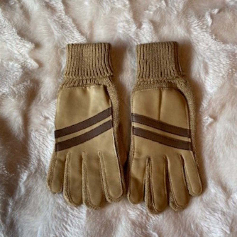 2/$25 Knitt and Vinyl Unlined Brown and Beige Ladies Gloves